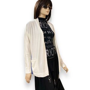 Timeless Ivory Open Front Pockets Mid-Length Lightweight Knit Cardigan NEW